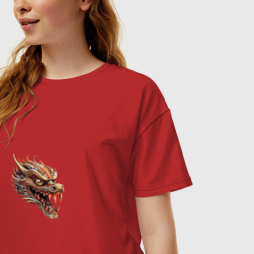 Женская футболка оверсайз Японский дракон Irezumi / Красный – фото 3