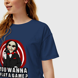 Футболка оверсайз женская You wanna play a game, цвет: тёмно-синий — фото 2