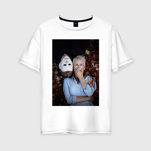 Женская футболка оверсайз Хеллоуин Майкл и Лори / Белый – фото 1