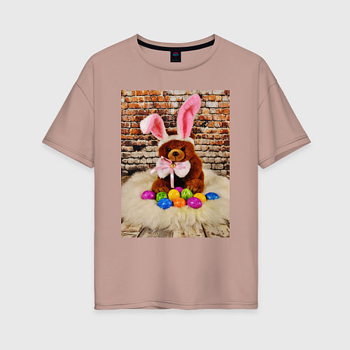 Женская футболка оверсайз Кролик счастья / Пыльно-розовый – фото 1