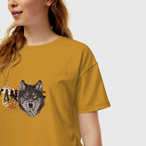 Женская футболка оверсайз Canada wolf / Горчичный – фото 3