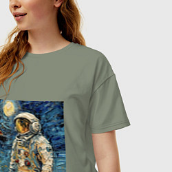 Футболка оверсайз женская Космонавт на луне в стиле Ван Гог, цвет: авокадо — фото 2