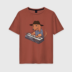 Женская футболка оверсайз Аниме Такса с синтезатором