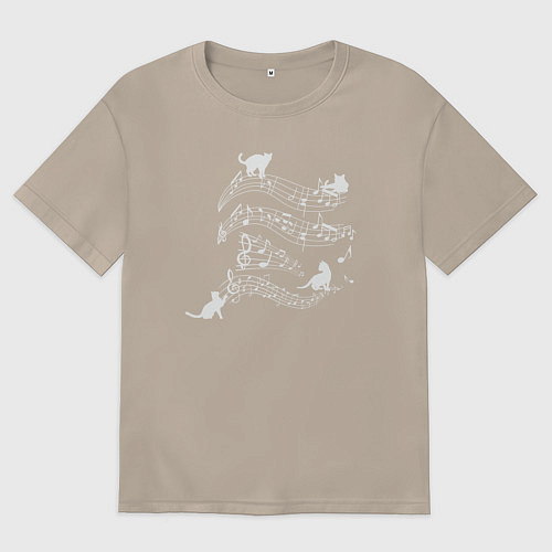 Женская футболка оверсайз Music cats / Миндальный – фото 1