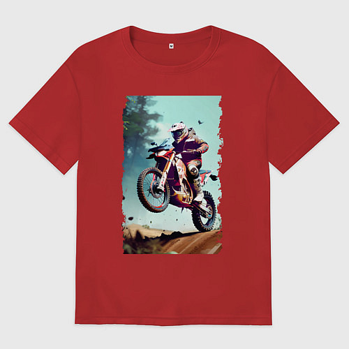 Женская футболка оверсайз Мотокросс - экстрим / Красный – фото 1