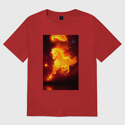 Футболка оверсайз женская Скачущий огненный конь, цвет: красный