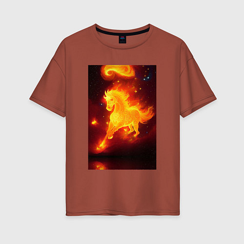 Женская футболка оверсайз Скачущий огненный конь / Кирпичный – фото 1