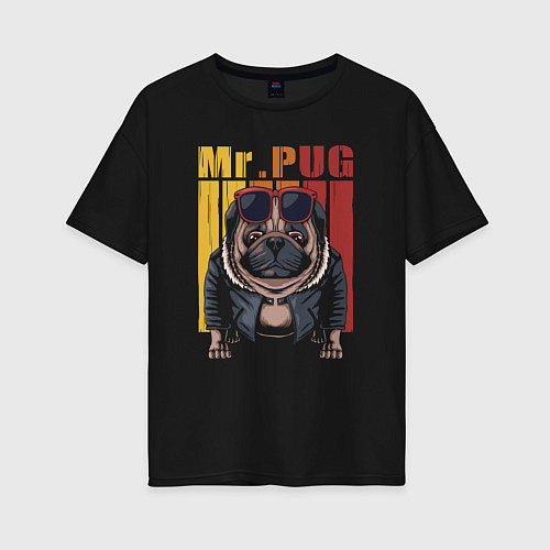 Женская футболка оверсайз Mr pug / Черный – фото 1