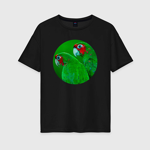 Женская футболка оверсайз Два зелёных попугая / Черный – фото 1
