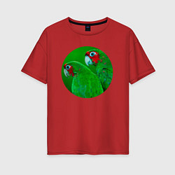 Футболка оверсайз женская Два зелёных попугая, цвет: красный
