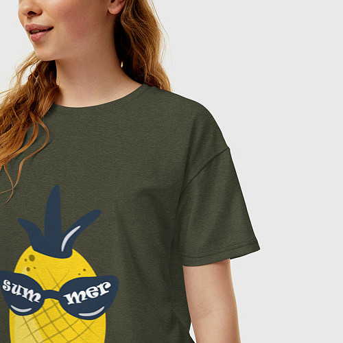 Женская футболка оверсайз Солнечный ананас / Меланж-хаки – фото 3