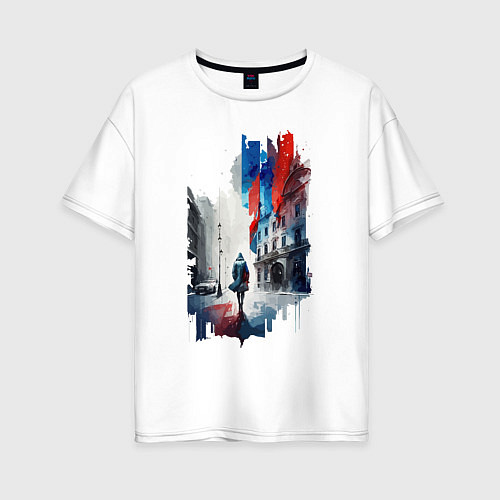 Женская футболка оверсайз Прогулка по Москве - коллекция Бело-сине-красный - / Белый – фото 1