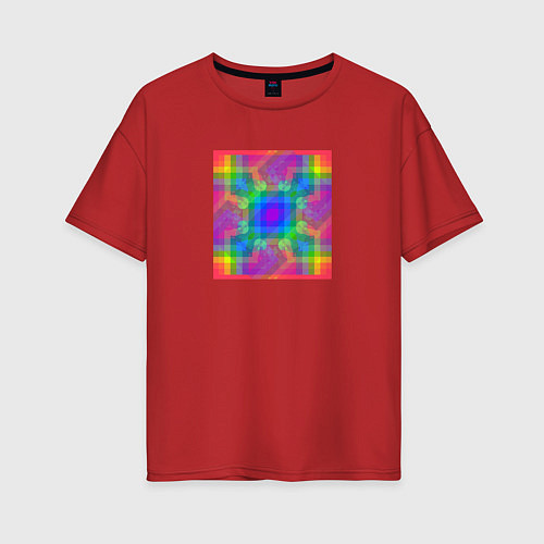 Женская футболка оверсайз Цветные квадраты в квадрате / Красный – фото 1