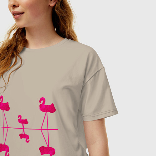 Женская футболка оверсайз Шесть розовых фламинго / Миндальный – фото 3