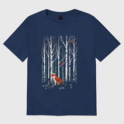 Женская футболка оверсайз Рыжая лиса в березовом лесу