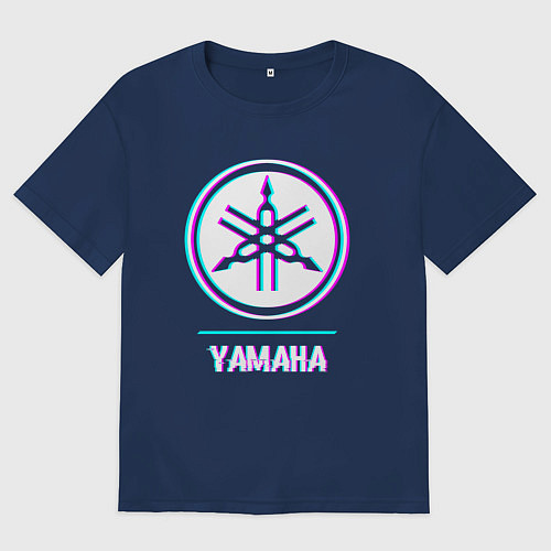 Женская футболка оверсайз Значок Yamaha в стиле glitch / Тёмно-синий – фото 1