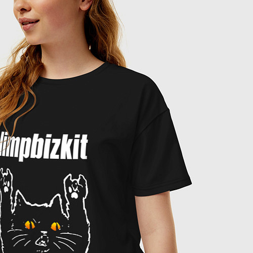 Женская футболка оверсайз Limp Bizkit rock cat / Черный – фото 3