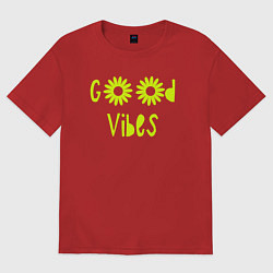 Футболка оверсайз женская Flowers - Good vibes, цвет: красный