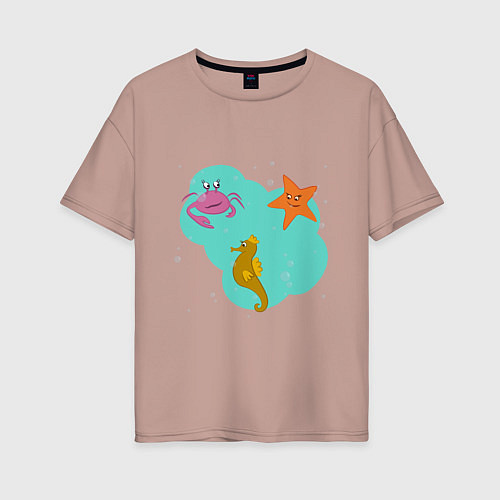 Женская футболка оверсайз Забавные морские жители / Пыльно-розовый – фото 1