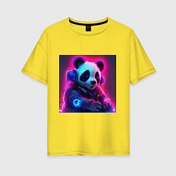 Женская футболка оверсайз Диджей панда в свете неона