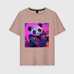 Женская футболка оверсайз Аниме панда в лучах неона
