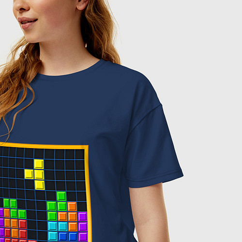 Женская футболка оверсайз Tetris / Тёмно-синий – фото 3