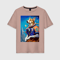 Женская футболка оверсайз The dog is a brave cosmonaut