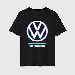 Футболка оверсайз женская Значок Volkswagen в стиле glitch, цвет: черный