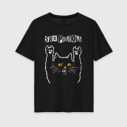 Футболка оверсайз женская Sex Pistols rock cat, цвет: черный