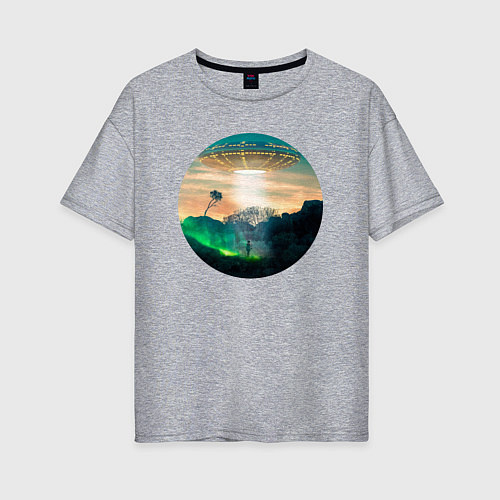 Женская футболка оверсайз НЛО на горе / Меланж – фото 1