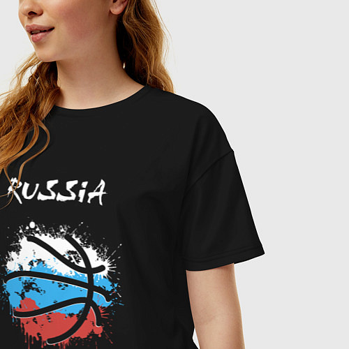 Женская футболка оверсайз Russia basketball / Черный – фото 3