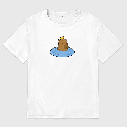 Женская футболка оверсайз Капибара с уточкой на голове / Белый – фото 1