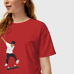 Футболка оверсайз женская Скейтбординг - kick flip, цвет: красный — фото 2