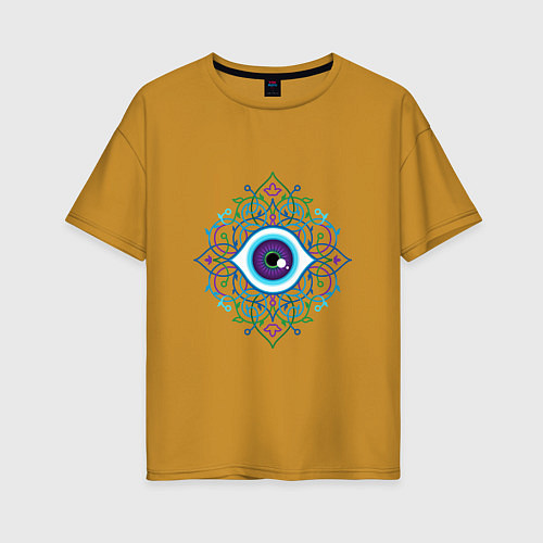 Женская футболка оверсайз Магический глаз и орнамент / Горчичный – фото 1