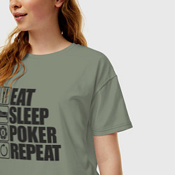Футболка оверсайз женская Eat, sleep, poker, repeat, цвет: авокадо — фото 2