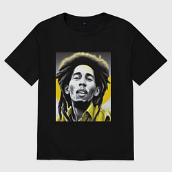 Футболка оверсайз женская Bob Marley Digital Art, цвет: черный