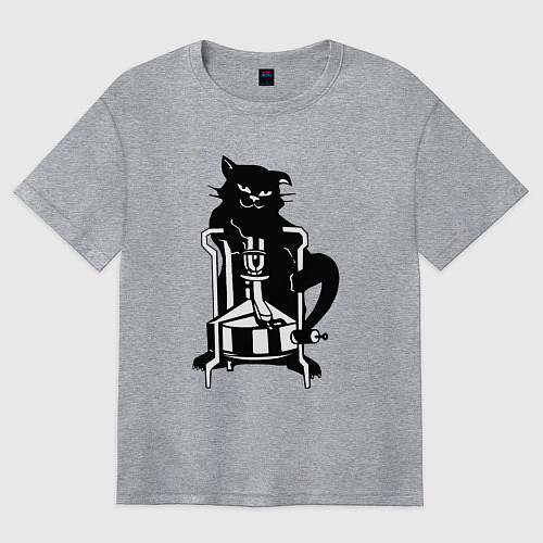 Женская футболка оверсайз Кот Бегемот на примусе / Меланж – фото 1