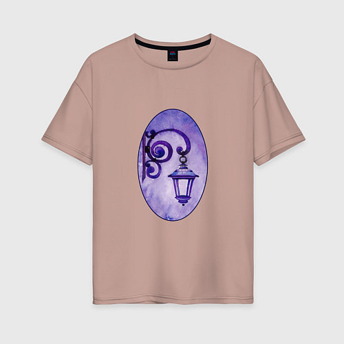 Женская футболка оверсайз Фиолетовый уличный фонарь в рамке / Пыльно-розовый – фото 1