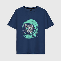 Футболка оверсайз женская Котик астронавт, цвет: тёмно-синий