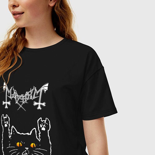 Женская футболка оверсайз Mayhem rock cat / Черный – фото 3