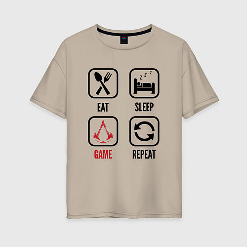 Женская футболка оверсайз Eat - sleep - Assassins Creed - repeat / Миндальный – фото 1