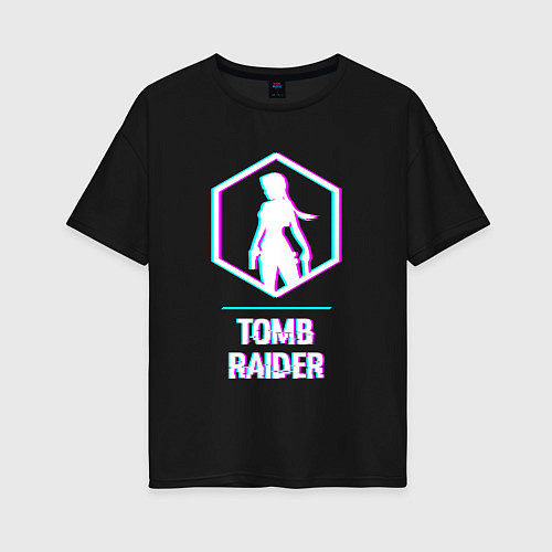 Женская футболка оверсайз Tomb Raider в стиле glitch и баги графики / Черный – фото 1