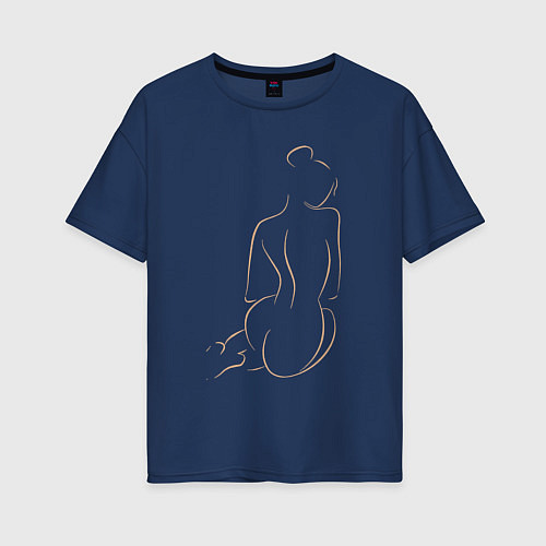 Женская футболка оверсайз Силуэт девушки: вид сзади / Тёмно-синий – фото 1