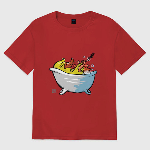 Женская футболка оверсайз Уточка в ванне / Красный – фото 1