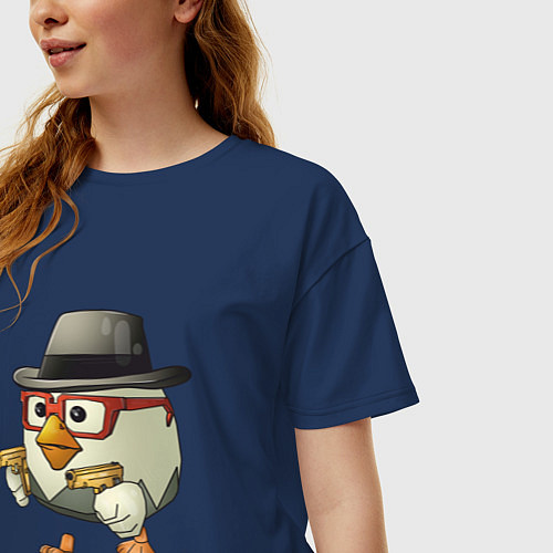Женская футболка оверсайз Чикен ган - курочка в шляпе / Тёмно-синий – фото 3