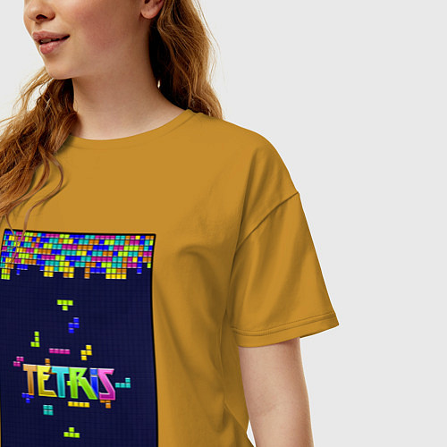 Женская футболка оверсайз Тетрис цветной / Горчичный – фото 3