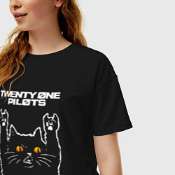 Футболка оверсайз женская Twenty One Pilots rock cat, цвет: черный — фото 2