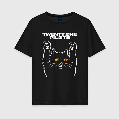 Женская футболка оверсайз Twenty One Pilots rock cat / Черный – фото 1