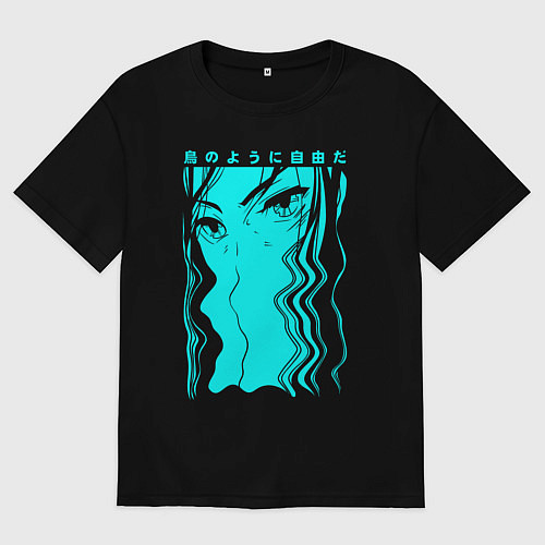 Женская футболка оверсайз Free as a bird anime / Черный – фото 1