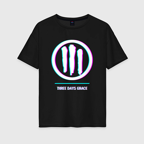 Женская футболка оверсайз Three Days Grace glitch rock / Черный – фото 1